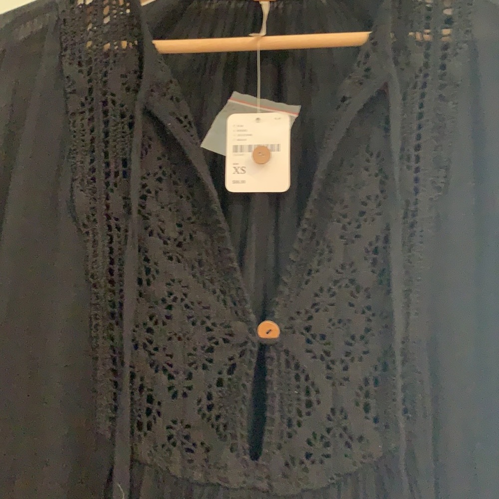 Free People NWT Dress Crocheted front Black XS - Picture 2 of 12